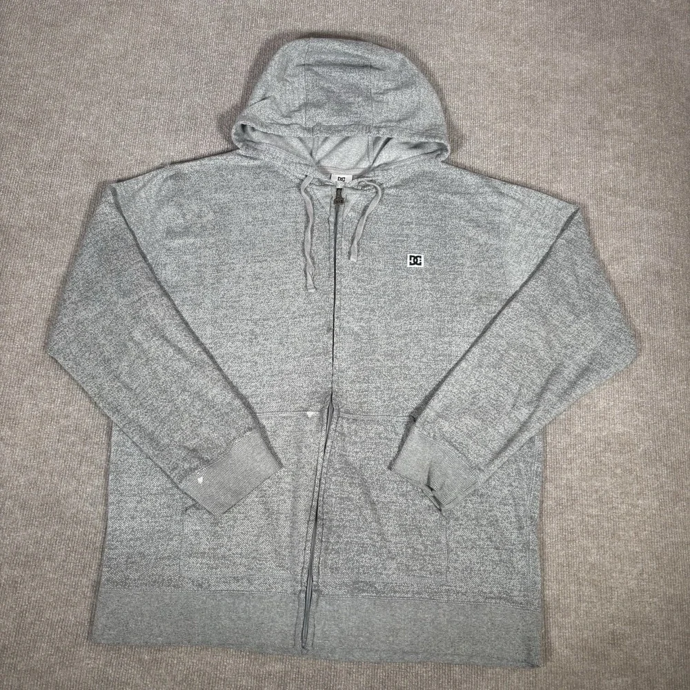 Vintage DC‎ Shoes Hoodie Sweatshirt Mens XL Full Zip Gray Lightweight Skate Y2K